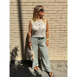 Pantalón lino flecos