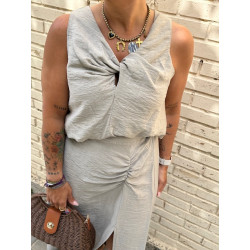 Conjunto top y falda lino